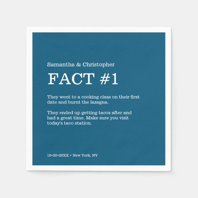 Simple Navy blue White Wedding Fact Napkins (Front)
