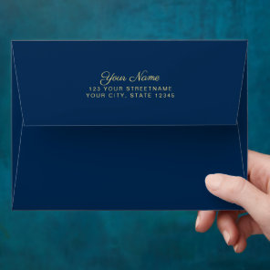 Simple Navy Blue With Return Address in Gold Envelope