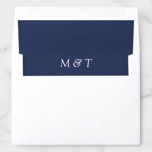 Simple Navy Blue with White Monograms Wedding Envelope Liner