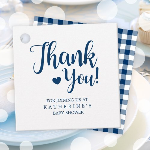 Simple Navy Buffalo Plaid Thank You Favor Tags