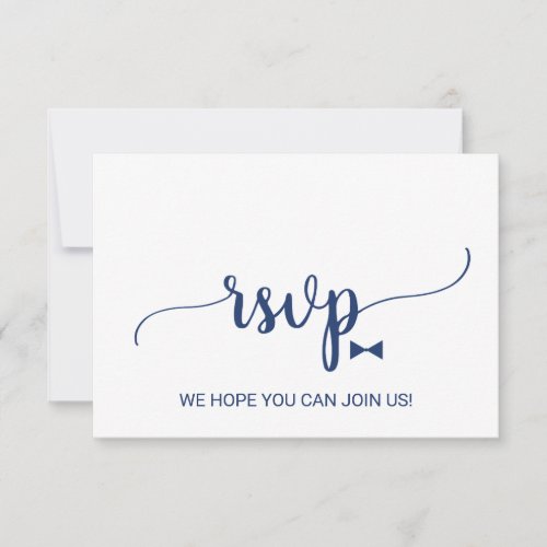 Simple Navy Calligraphy Bowtie RSVP Card