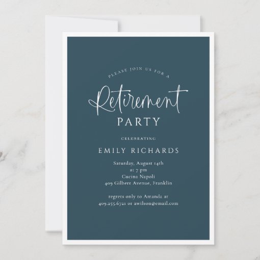 Simple Navy Calligraphy Script Retirement Party Invitation | Zazzle