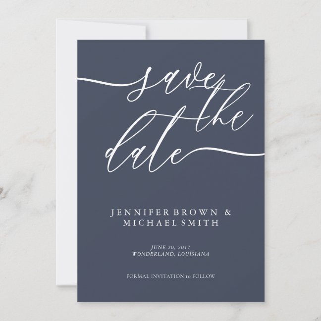 Simple Navy Custom photo back Wedding Save The Date