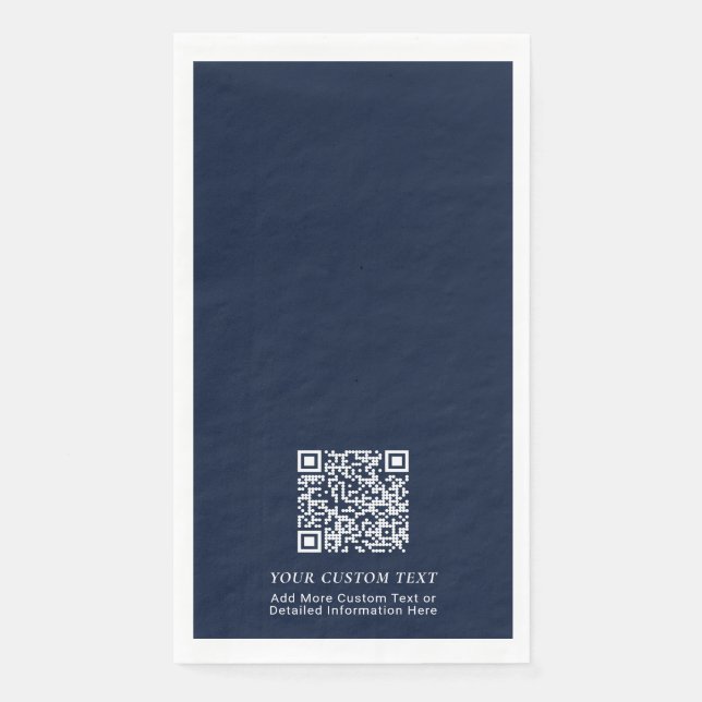 Simple Navy Custom QR Code Business Promotional Paper Guest Towels (Front)