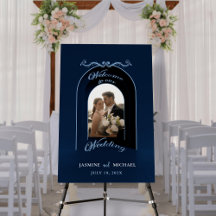 Simple Navy Dusty Blue Arch Wedding Welcome Sign