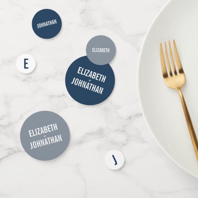 Simple Navy & Dusty Blue Typography Wedding Confetti (Group)