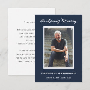 Simple Navy Funeral Photo Memorial Prayer Card