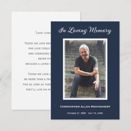 Simple Navy Funeral Photo Memorial Prayer Card