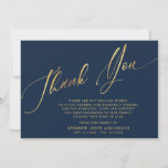 Simple Navy & Gold Calligraphy Funeral Thank You Card
