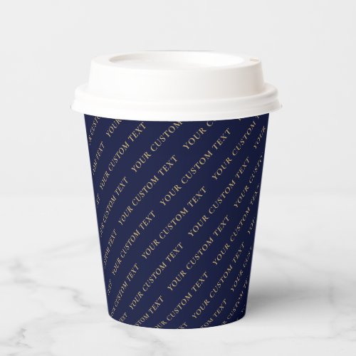 Simple Navy  Gold Custom Text Your Name Pattern Paper Cups
