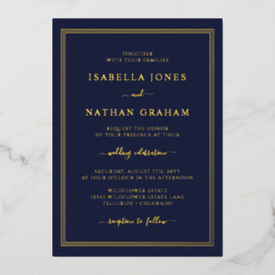 Simple Navy Gold Wedding Foil Invitation
