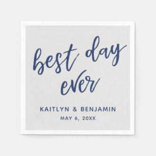 Simple Navy Handwriting Best Day Ever on Gray Napkins