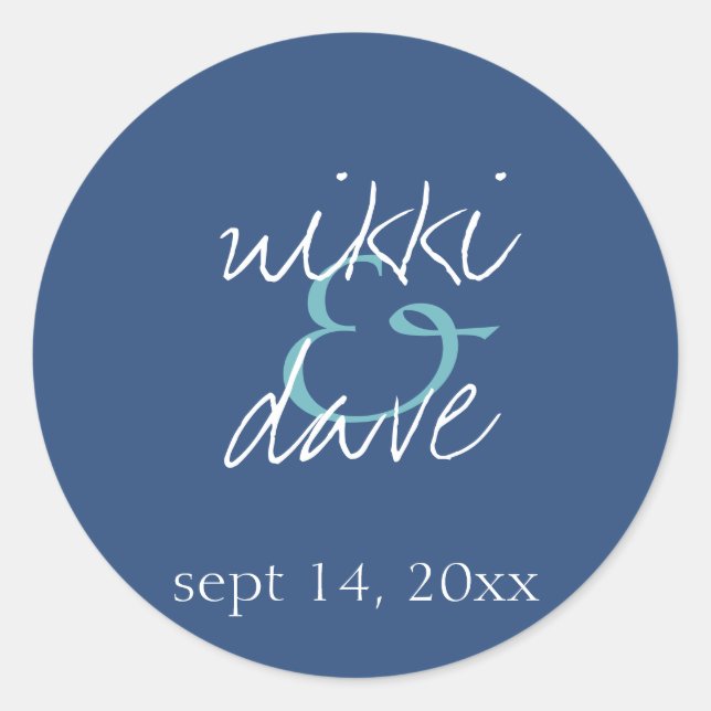 Simple navy handwritten wedding favor label seal (Front)