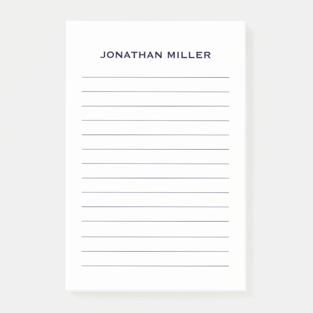 Simple Navy Lined Personalized 4x6 Post-it Notes (Front)