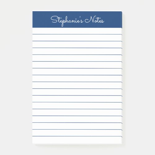 Simple Navy Lined Personalized Post_it Notes