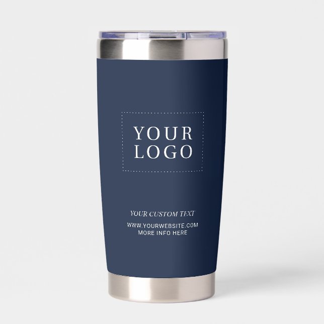 Simple Navy Minimal Business Logo Custom Text Insulated Tumbler (Front)