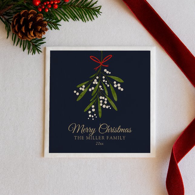 Simple navy mistletoe Christmas  Napkins (Creator Uploaded)