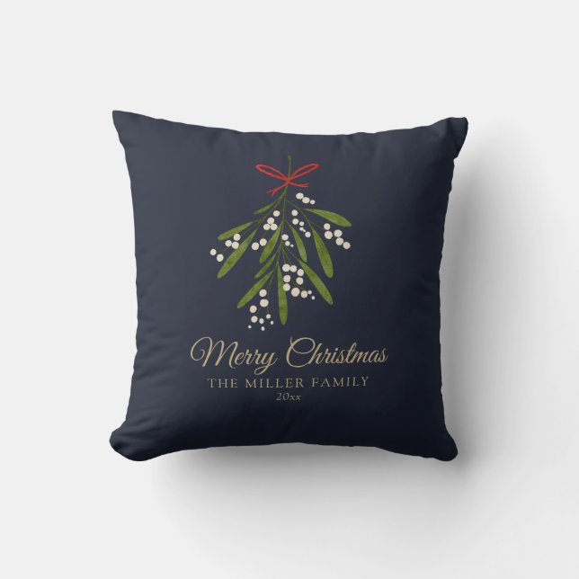 Simple navy mistletoe Christmas  Throw Pillow (Front)