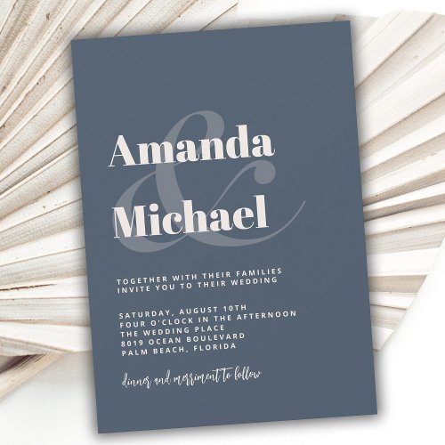 Simple Navy Modern Minimalist Wedding Invitation