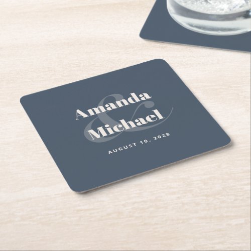 Simple Navy Modern Minimalist Wedding Square Paper Coaster