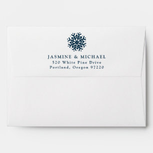 Simple Navy Snowflake Wedding Return Address Envelope