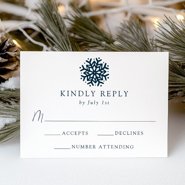 Simple Navy Snowflake Wedding RSVP Card (Creator Uploaded)