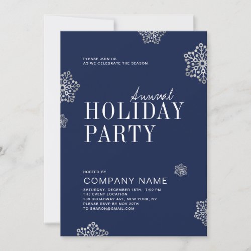 Simple navy Snowflakes Holiday Party Invitation