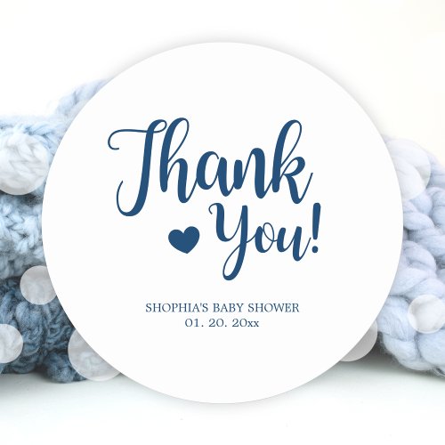 Simple Navy Thank You Baby Shower Classic Round Sticker