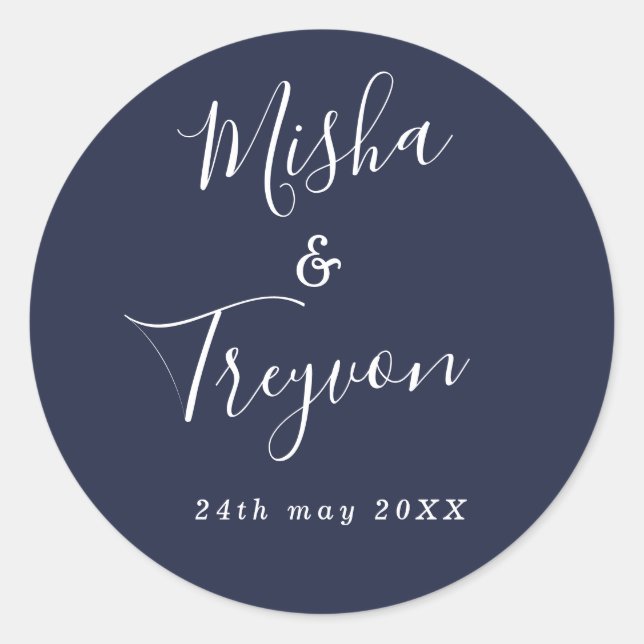 Simple Navy Typographic Wedding Favor Seal (Front)