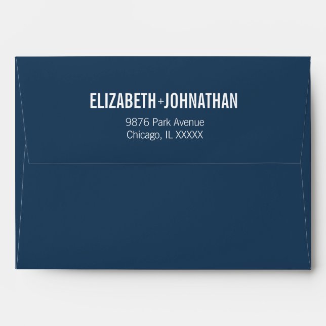 Simple Navy Typography Wedding Invitation Envelope (Back (Top Flap))