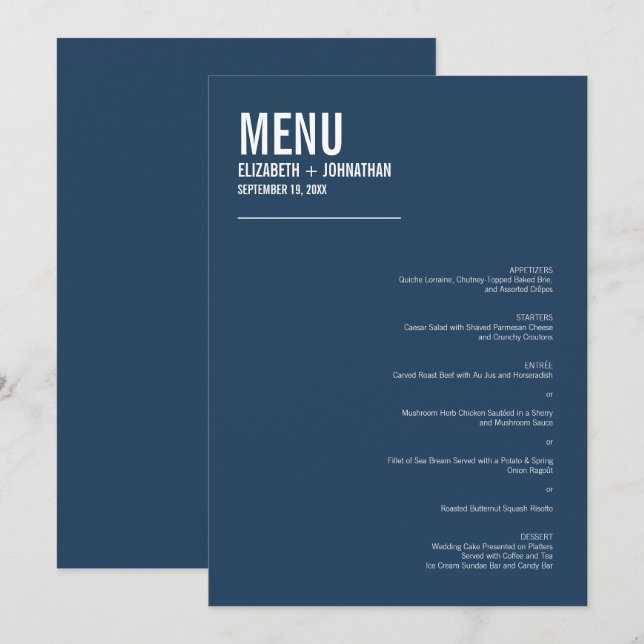 Simple Navy Typography Wedding Menu (Front/Back)