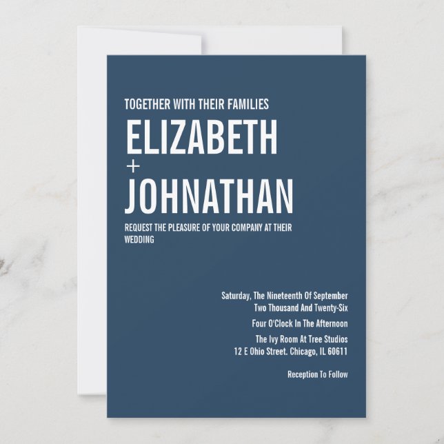 Simple Navy Typography Wedding Photo Invitation (Front)