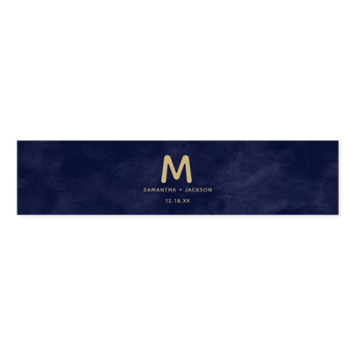 Simple Navy Watercolor  Gold Wedding Monogram Napkin Bands