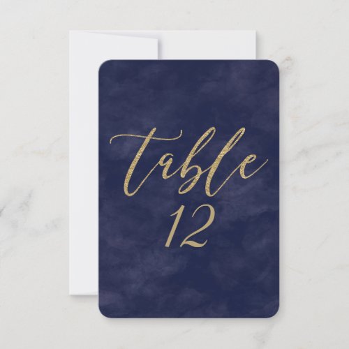 Simple Navy Watercolor  Gold Wedding Table Number