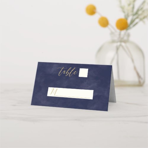 Simple Navy Watercolor Gold Wedding Table Seating Place Card