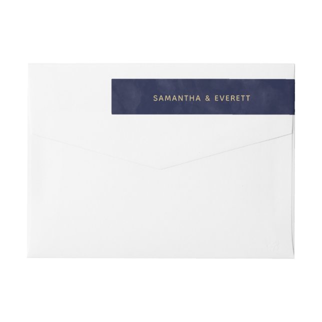 Simple Navy Watercolor & Gold Wedding Wrap Around Label (Back)