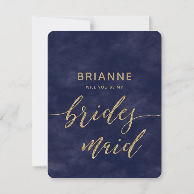 Simple Navy Watercolor Will You Be Bridesmaid Invitation (Front)