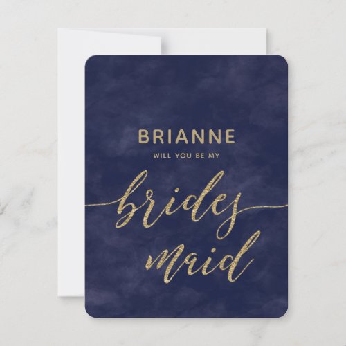 Simple Navy Watercolor Will You Be Bridesmaid Invitation