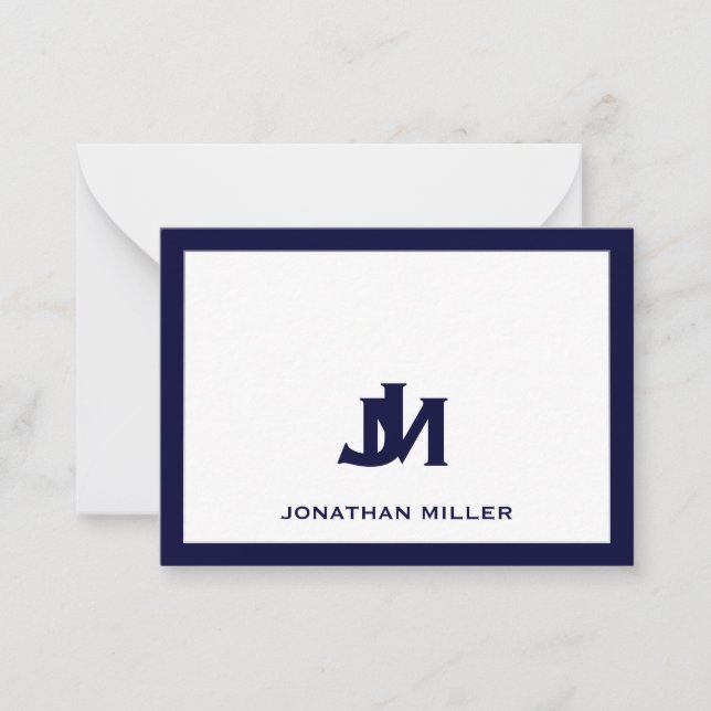 Simple Navy White Typographic Name Note Card (Front)