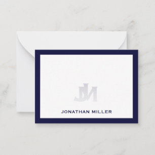 Simple Navy White Typographic Name Note Card
