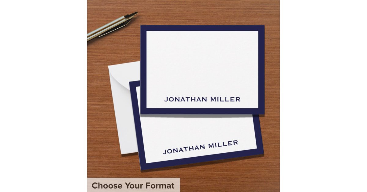 Simple Navy White Typographic Name Note Card | Zazzle