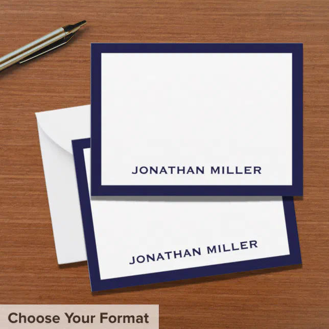 Simple Navy White Typographic Name Note Card | Zazzle