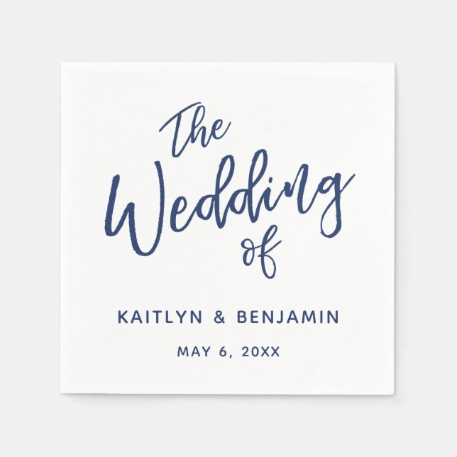 Simple Navy & White Typography The Wedding Of Napkins (Front)