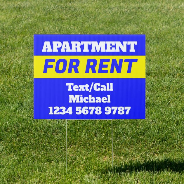 Simple Navy Yellow Apartment for Rent Phone Number Sign
