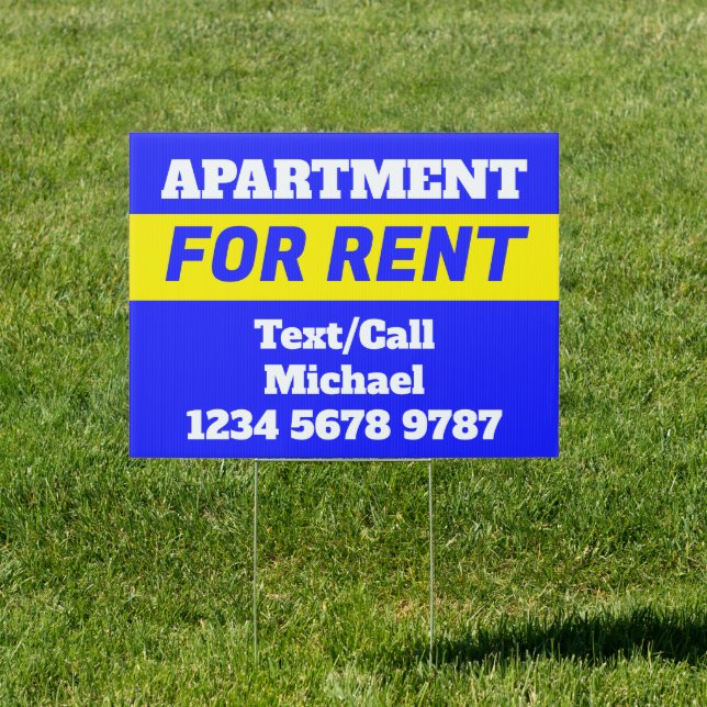 Simple Navy Yellow Apartment for Rent Phone Number Sign (Insitu)