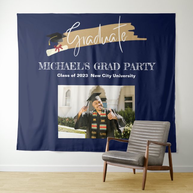 Simple NavyBlue Graduation Photo Booth Backdrop (In Situ (Horizontal))