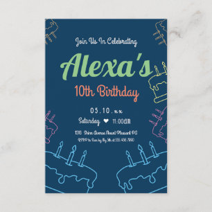 Simple Neon 10th Birthday Invitation Customizabl