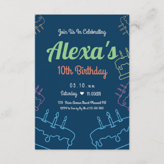Simple Neon 10th Birthday Invitation | Customizabl