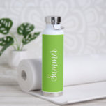 Simple Neon Lime Green Name Elegant Script Modern Water Bottle<br><div class="desc">Modern style bright neon lime green water bottle featuring a simple and minimalist design with your name in an elegant script.  A cute design perfect for a girly girl.</div>