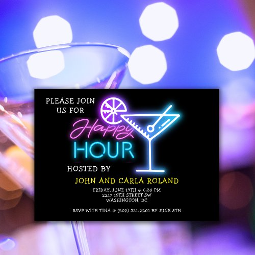 Simple Neon Martini Happy Hour Invite